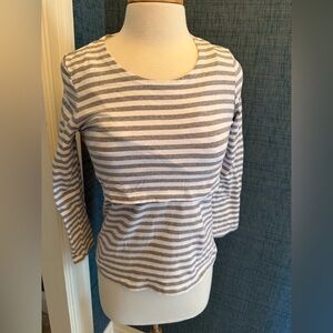 Striped Gray and White Long Sleeve Nursing Top